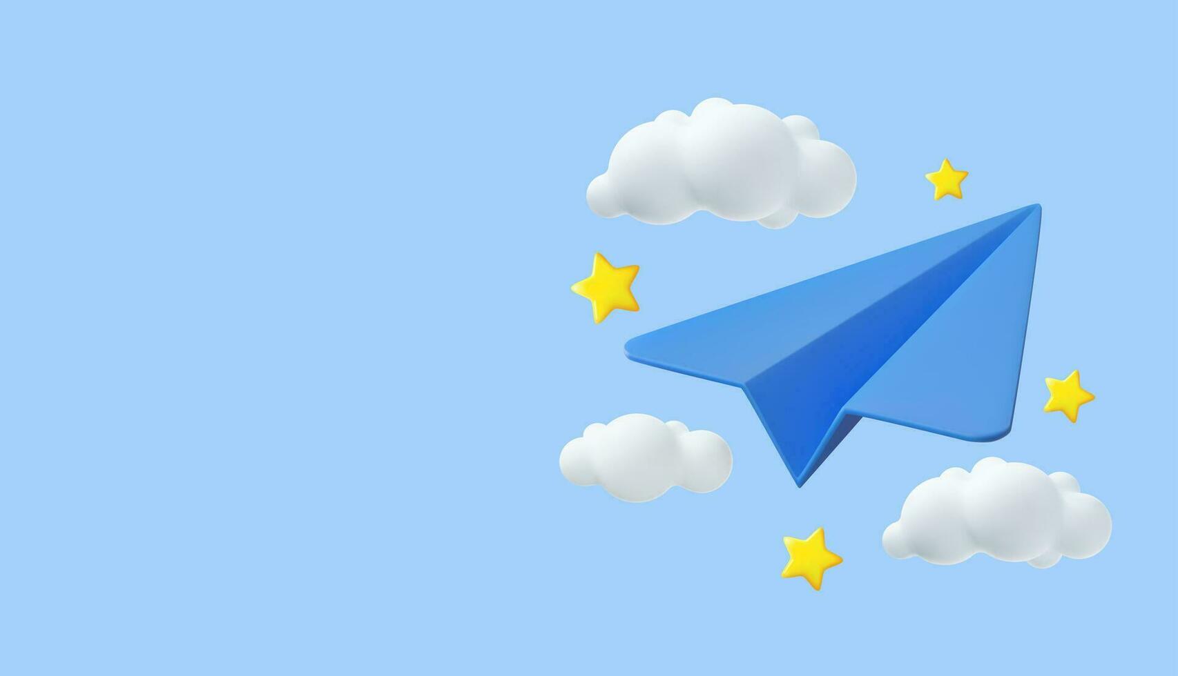 3d paper airplane with clouds Concept Online social network. Business communication applications. Marketing concept. Modern trendy design. 3d rendering. Vector illustration