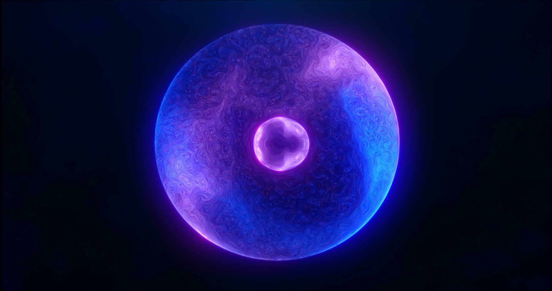 Blue purple energy sphere with glowing bright particles, atom with electrons and elektric magic field scientific futuristic hi-tech abstract background photo