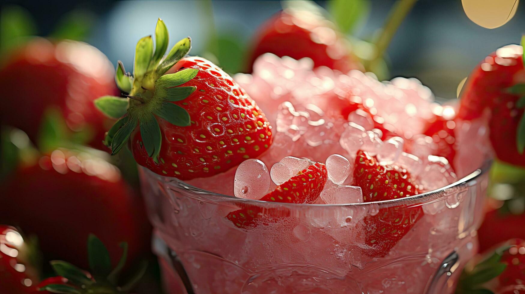 AI generated Strawberry creamy drink cocktail with cream in a glass and strawberries AI generated image photo