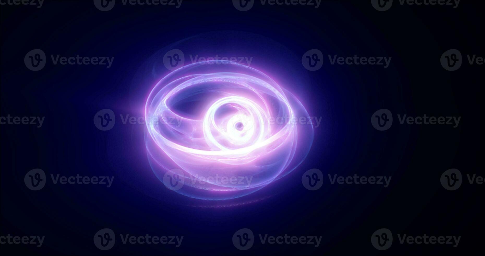 Abstract purple rings spheres from energy magic waves of smoke circles and glowing lines on a black background photo