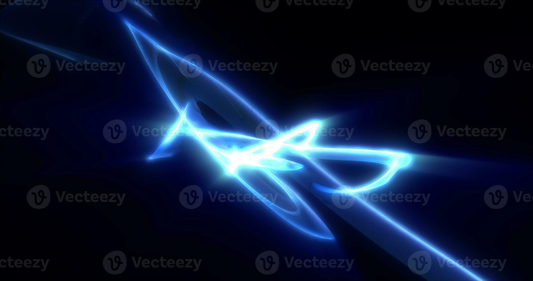 Abstract waves of blue energy magic smoke and glowing lines on a black background photo
