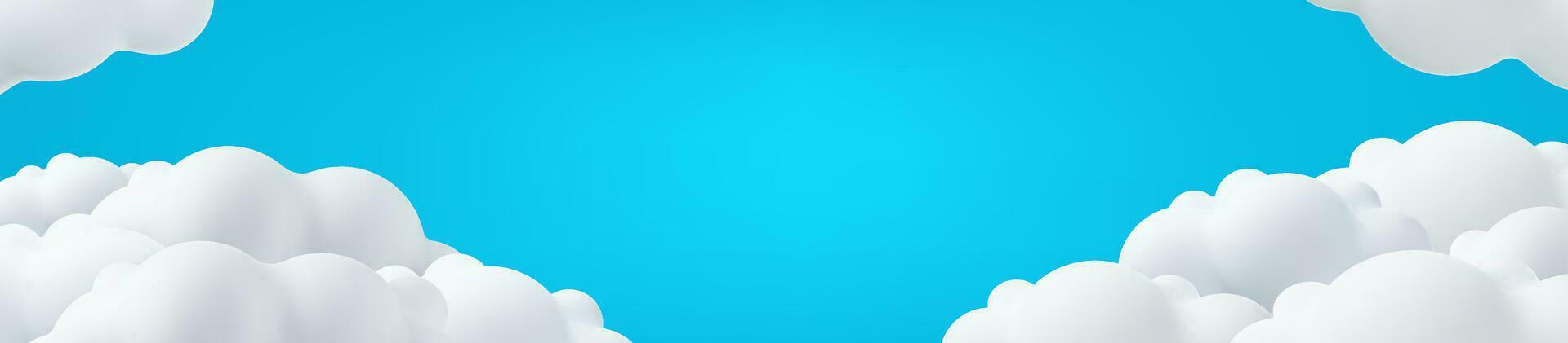 Beautiful clouds on blue sky background. Place for text. Summer day paperart banner header. Spring morning,template, border header. Vector illustration
