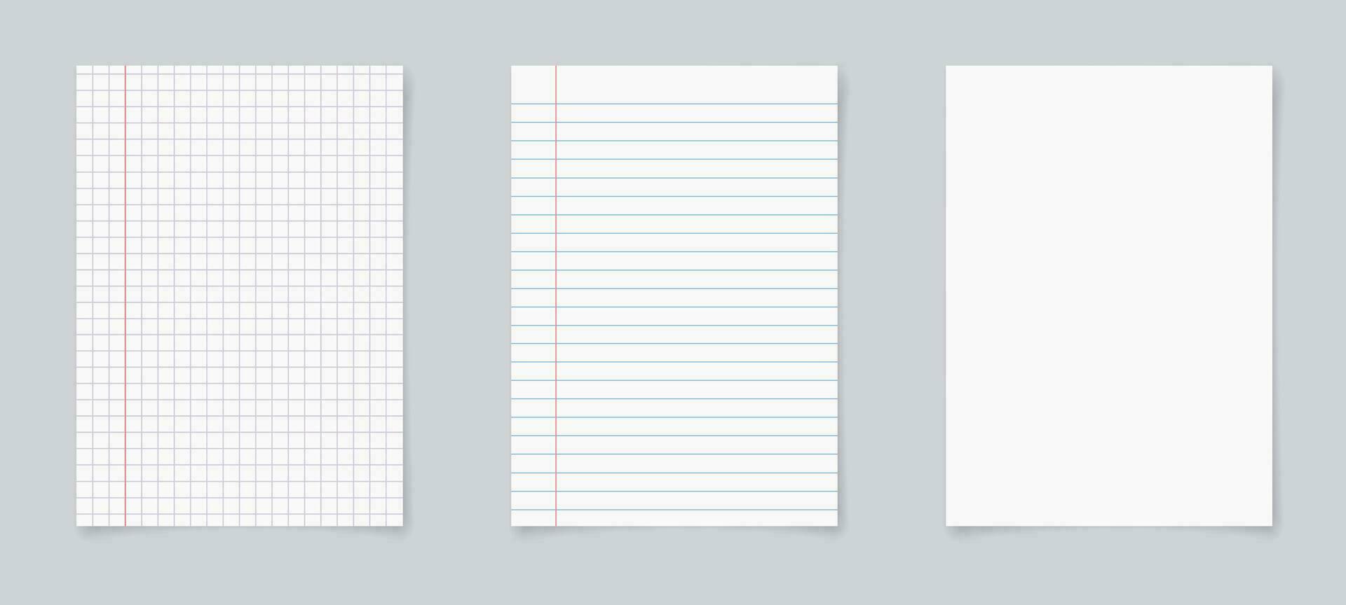 Set of realistic blank sheets of square and lined paper. notepad notebook mockups. School notepad notebook. vector illustration.