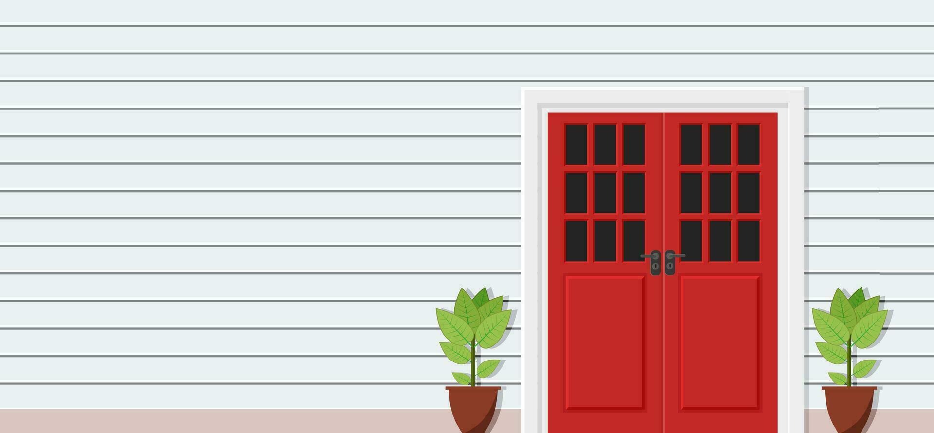 Wooden door of house front view, architecture background, building home real estate backdrop. Vector illustration in flat style