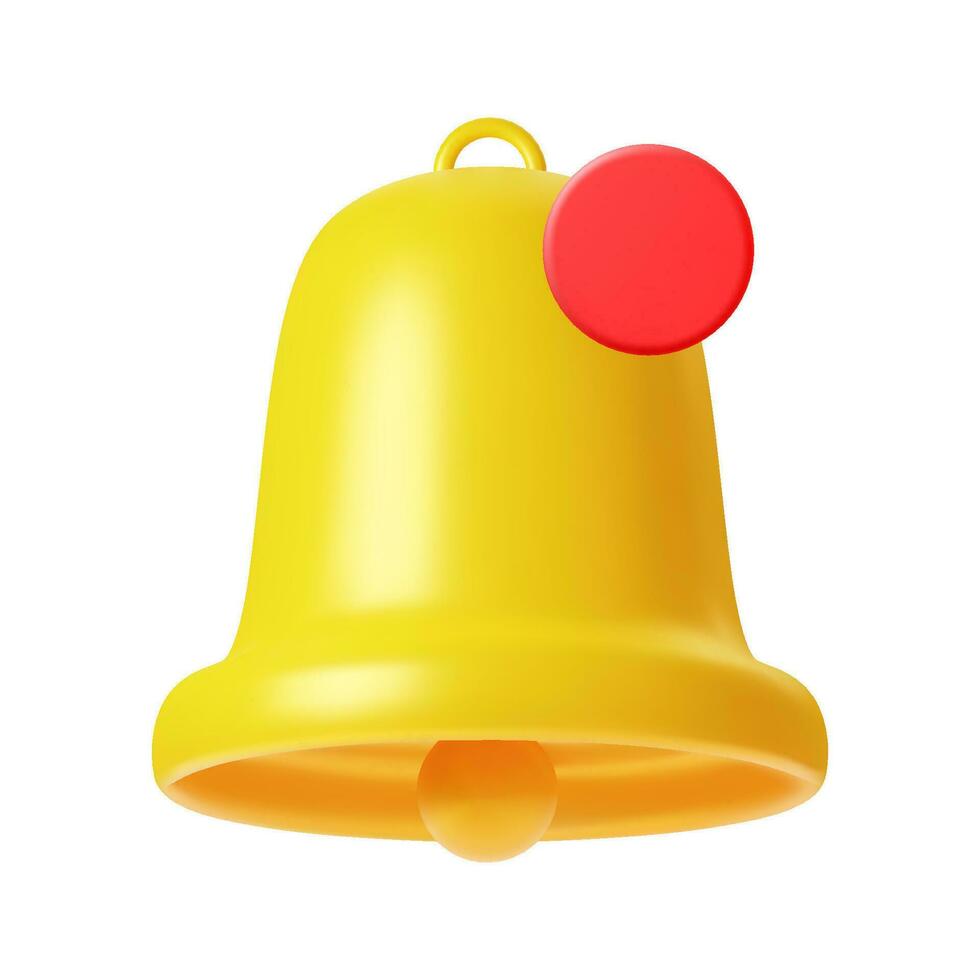 3d render Yellow notification bell icon isolated on white background for social media reminder. Vector illustration
