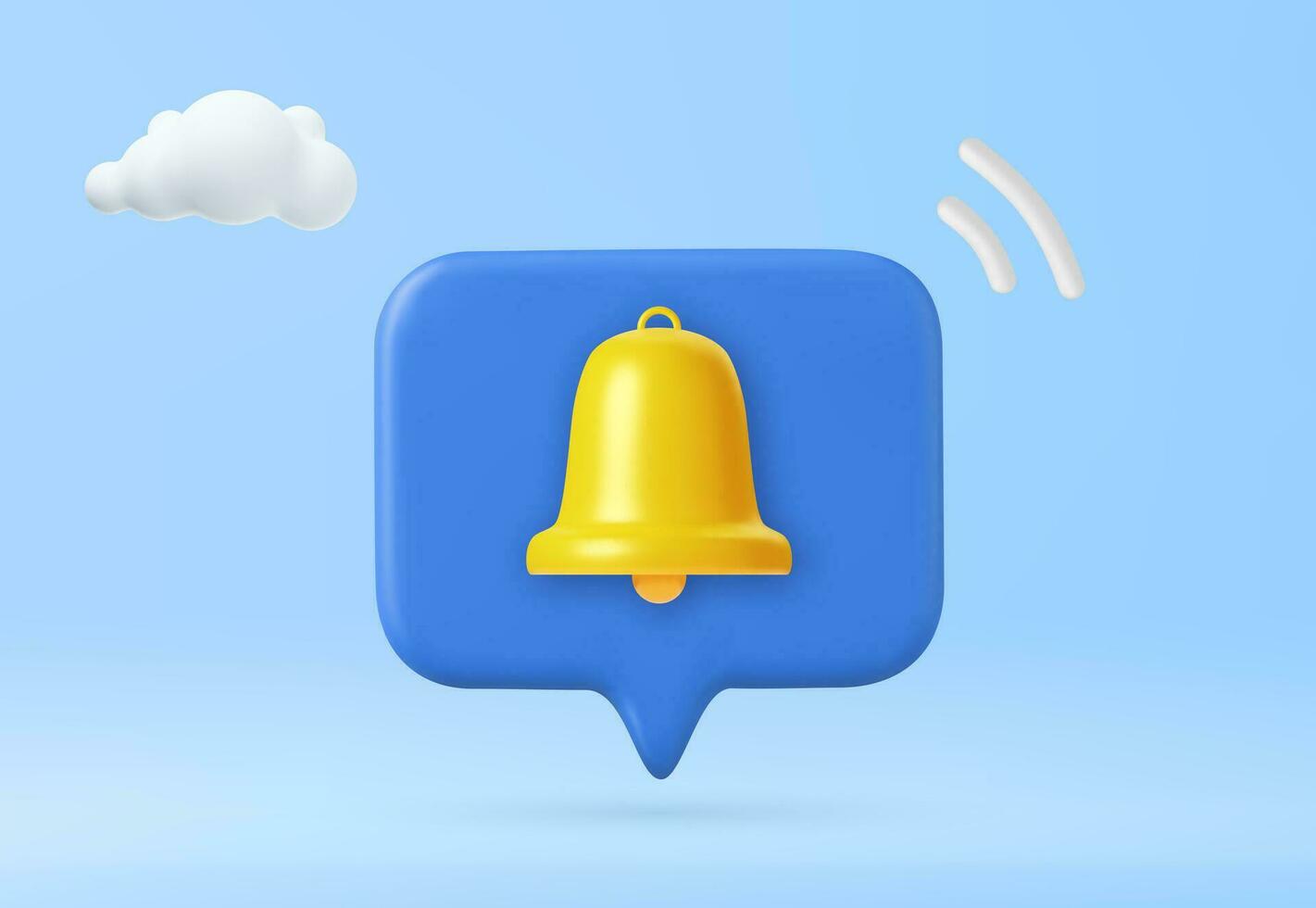 3d speech bubble withyellow ringing bell about the notification of a call and sms and for social media reminder. 3d rendering. Vector illustration