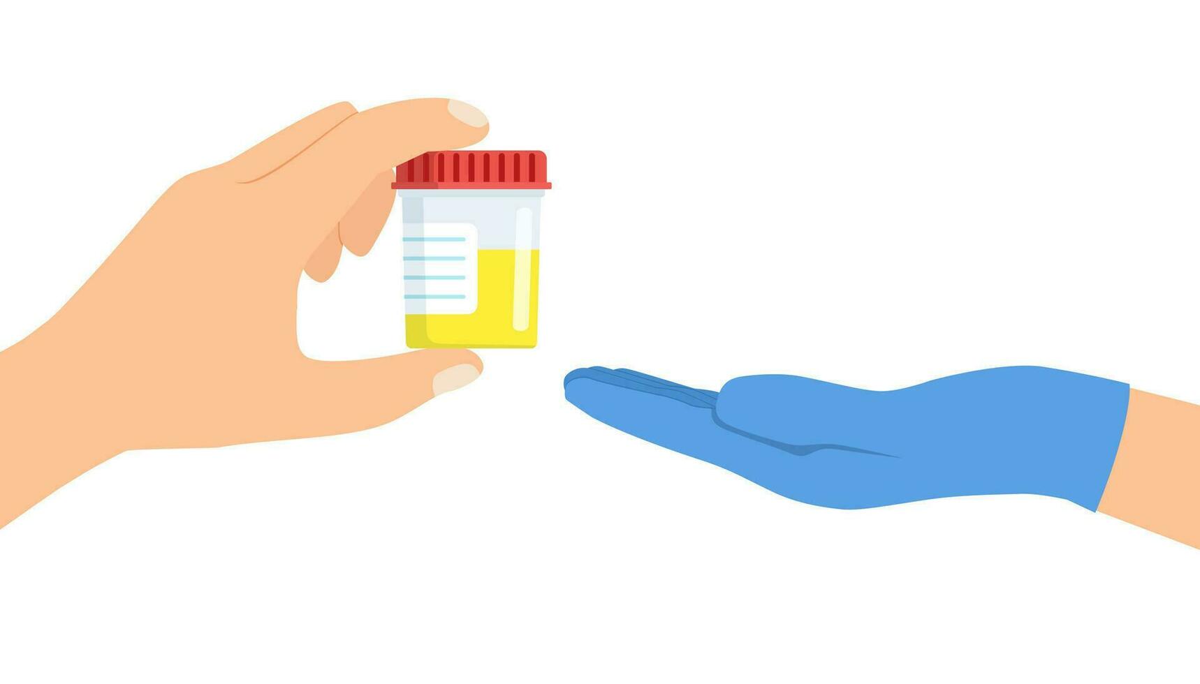 The patient gives the doctor a jar of urine. Medical examination. Laboratory research. Equipment for analysis. Vector illustration in flat style