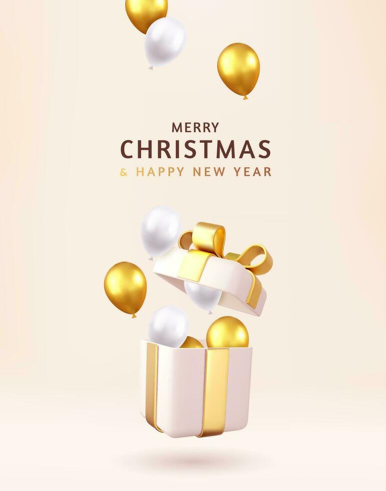 3d Merry Christmas and Happy New Year. vector