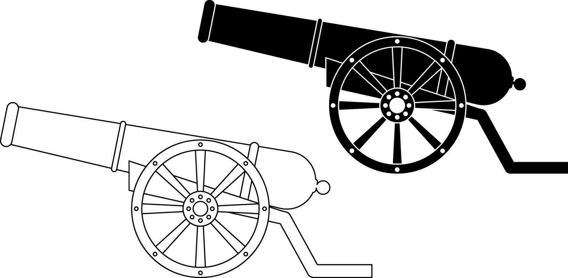 outline silhouette cannon icon set vector