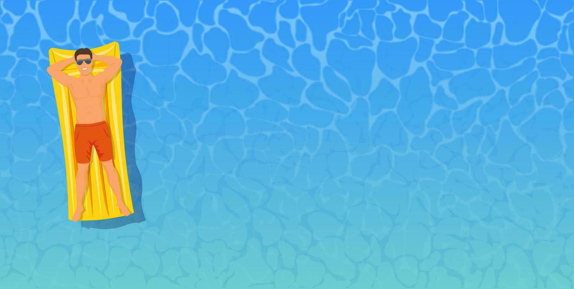 man sunbathing top view. man swimming on inflatable floats. The concept of vacation and travel. Vector illustration in flat style