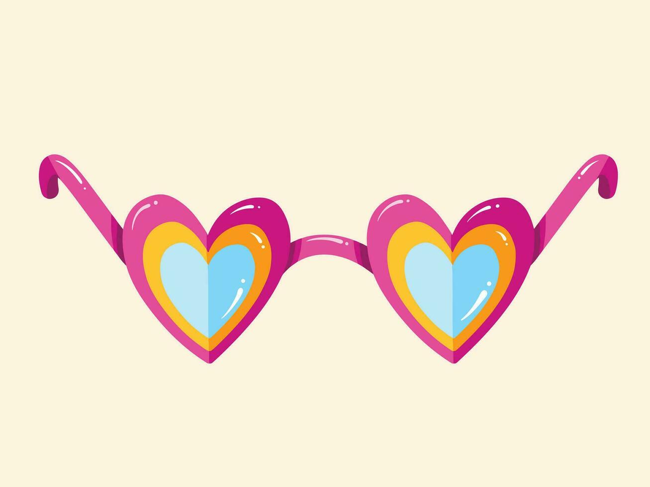 Heart shaped stylish groovy glasses vector illustration isolated on plain light yellow horizontal background. Simple flat cartoon styled drawing. February valentine's day themed art.