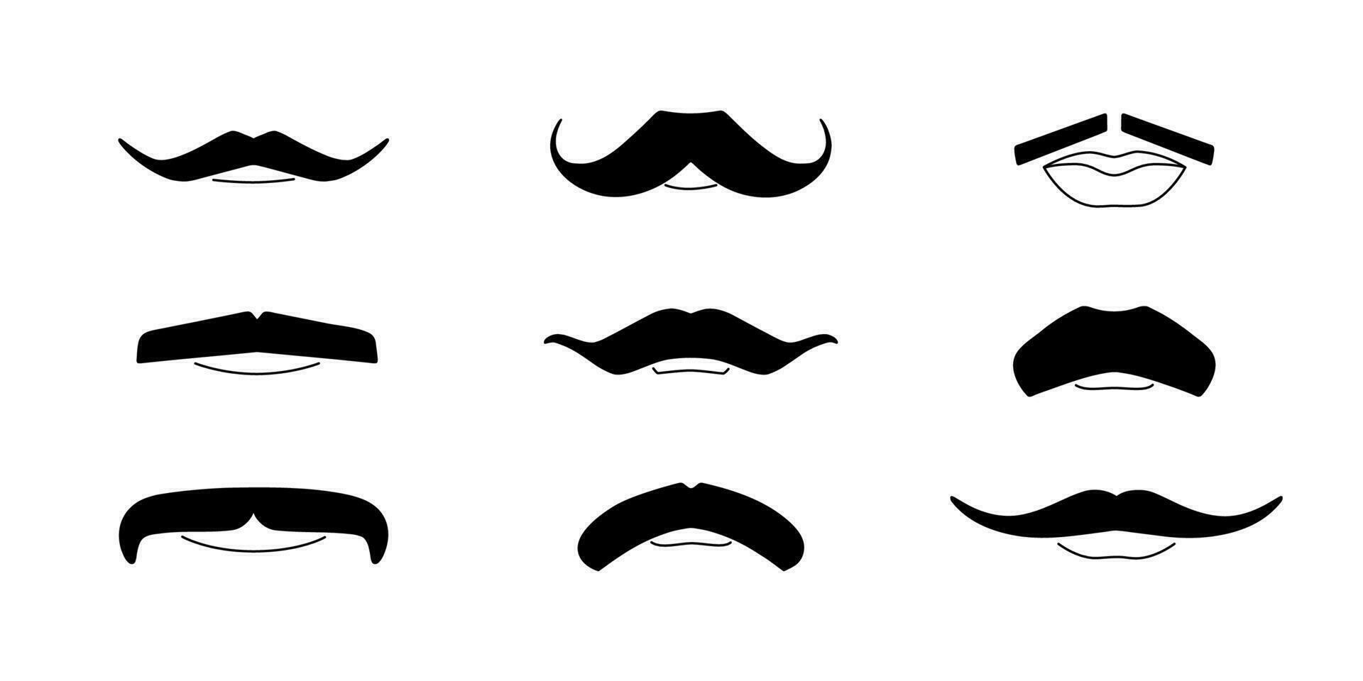 Bigote silueta forma con labio línea colocar. varios estilos Bigote. masculino símbolo. de los hombres salud signo. vector ilustración aislado diseño elementos.