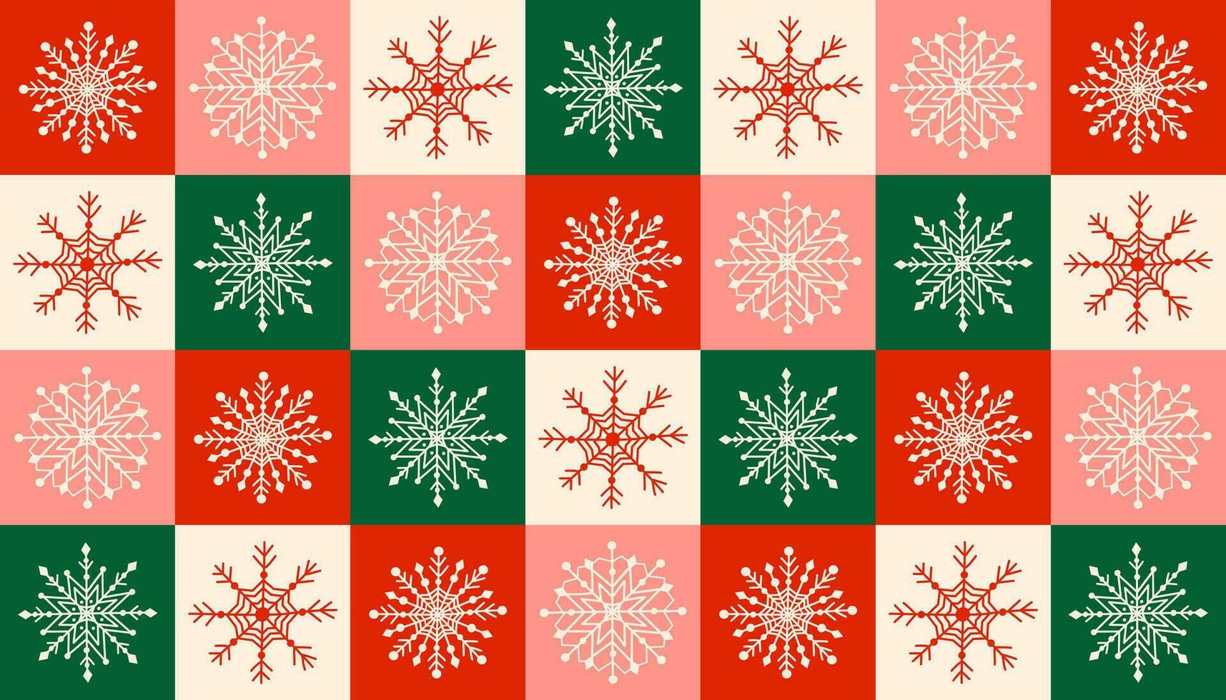 Checkered snowflakes seamless pattern background. Trendy bold geometric ornament. Vector illustration design for winter holidays decoration, banner, wrapper, textile, fabric.