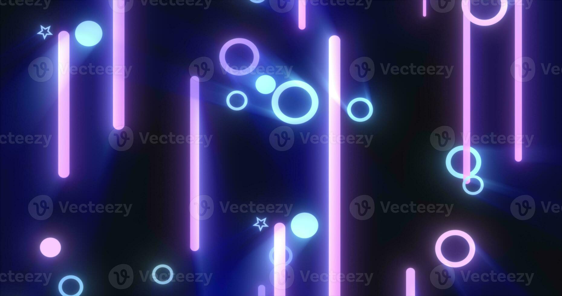 Blue purple glowing geometric abstract background pattern of flying lines and circles photo
