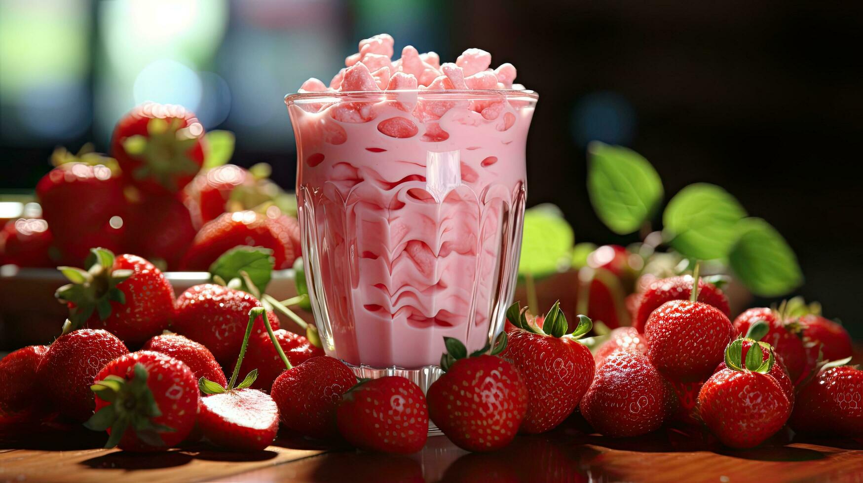 ai generado fresa cremoso bebida cóctel con crema en un vaso y fresas ai generado imagen foto