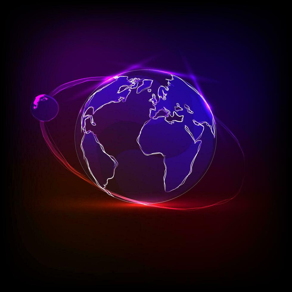 Abstract vector background with globe and neon light around
