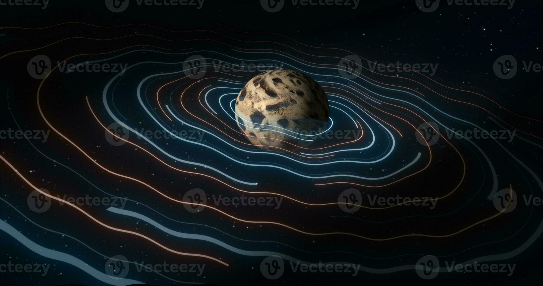 Abstract space planet with a round asteroid belt ring  futuristic hi-tech on the background of stars in open space photo