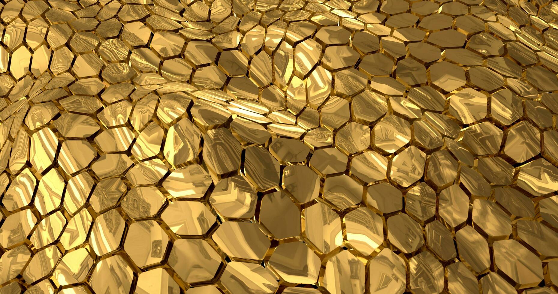 Abstract energy metal gold shiny cells hexagons with waves background photo