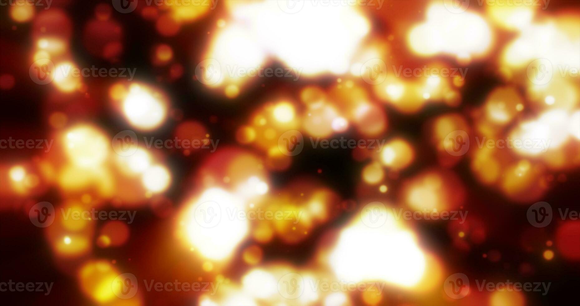 Abstract yellow blurred holiday background with magical bokeh of glowing bright light energy small particles of flying dots on a black background photo