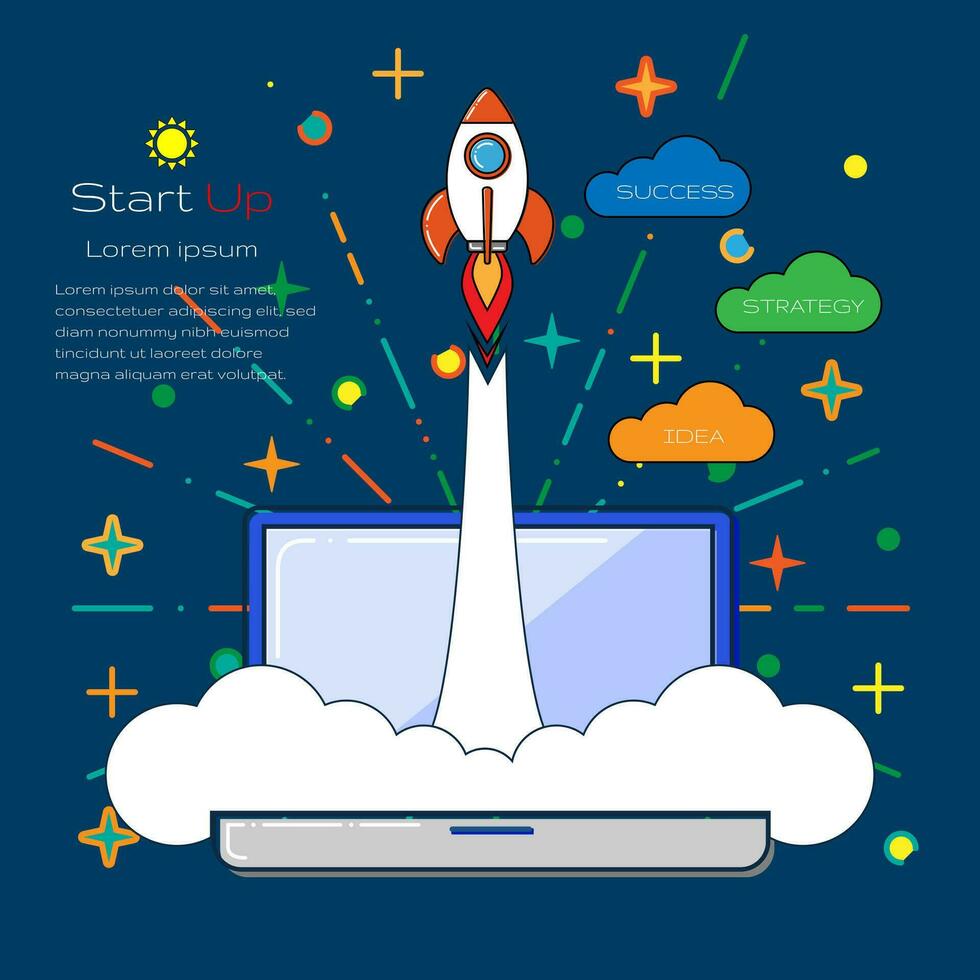 Flat line concept of Successful launch of startup vector