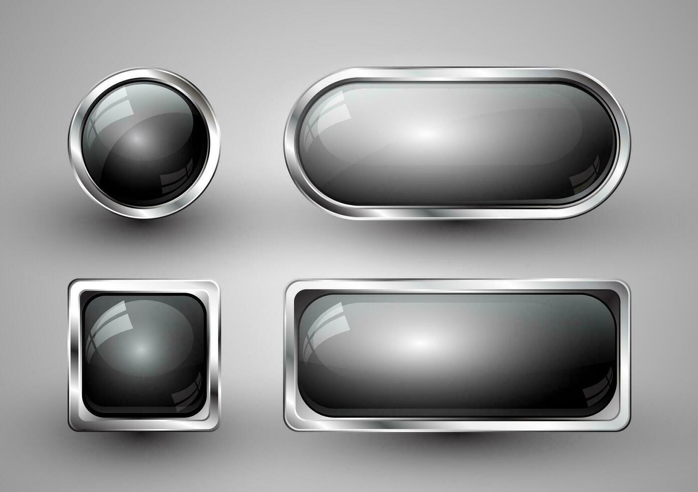 Set of Grey shiny buttons with metallic elements, vector design for website