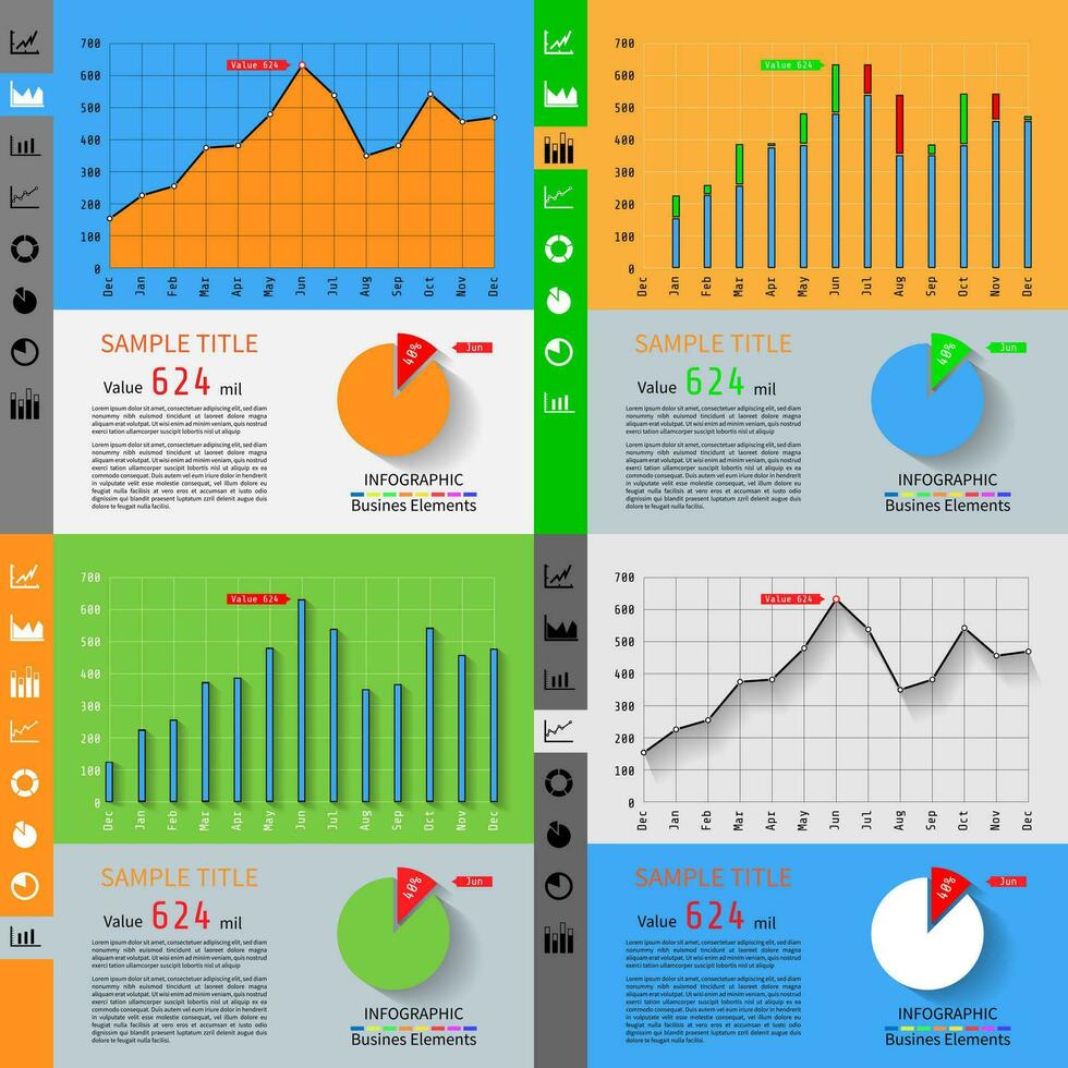 Set of Simple infographic dashboard template with flat design graphs and charts vector