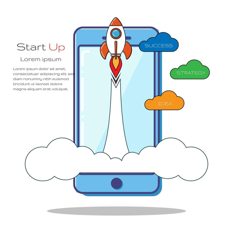 Flat line concept of Successful launch of startup vector