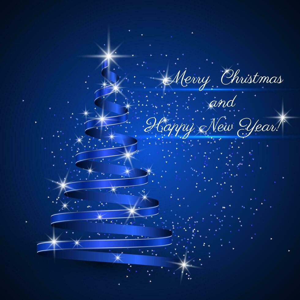 Christmas tree background, ribbon, vector