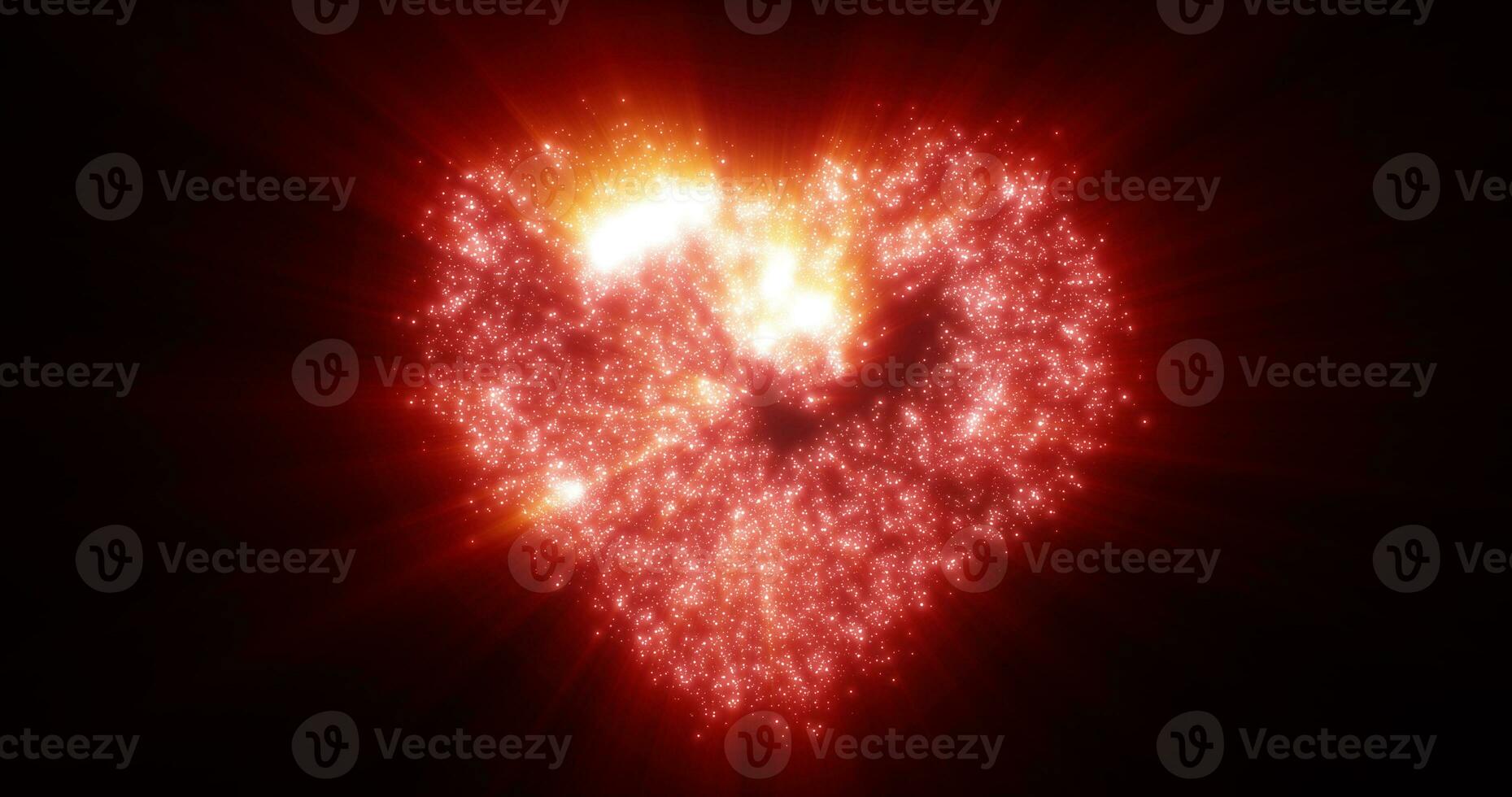 Abstract red love heart made of small bright glowing particles of energy festive background for Valentine's day photo
