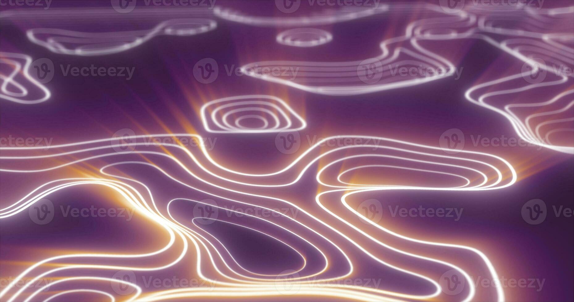 Abstract purple futuristic hi-tech landscape with mountains and canyons from glowing energy circles and magic lines background photo