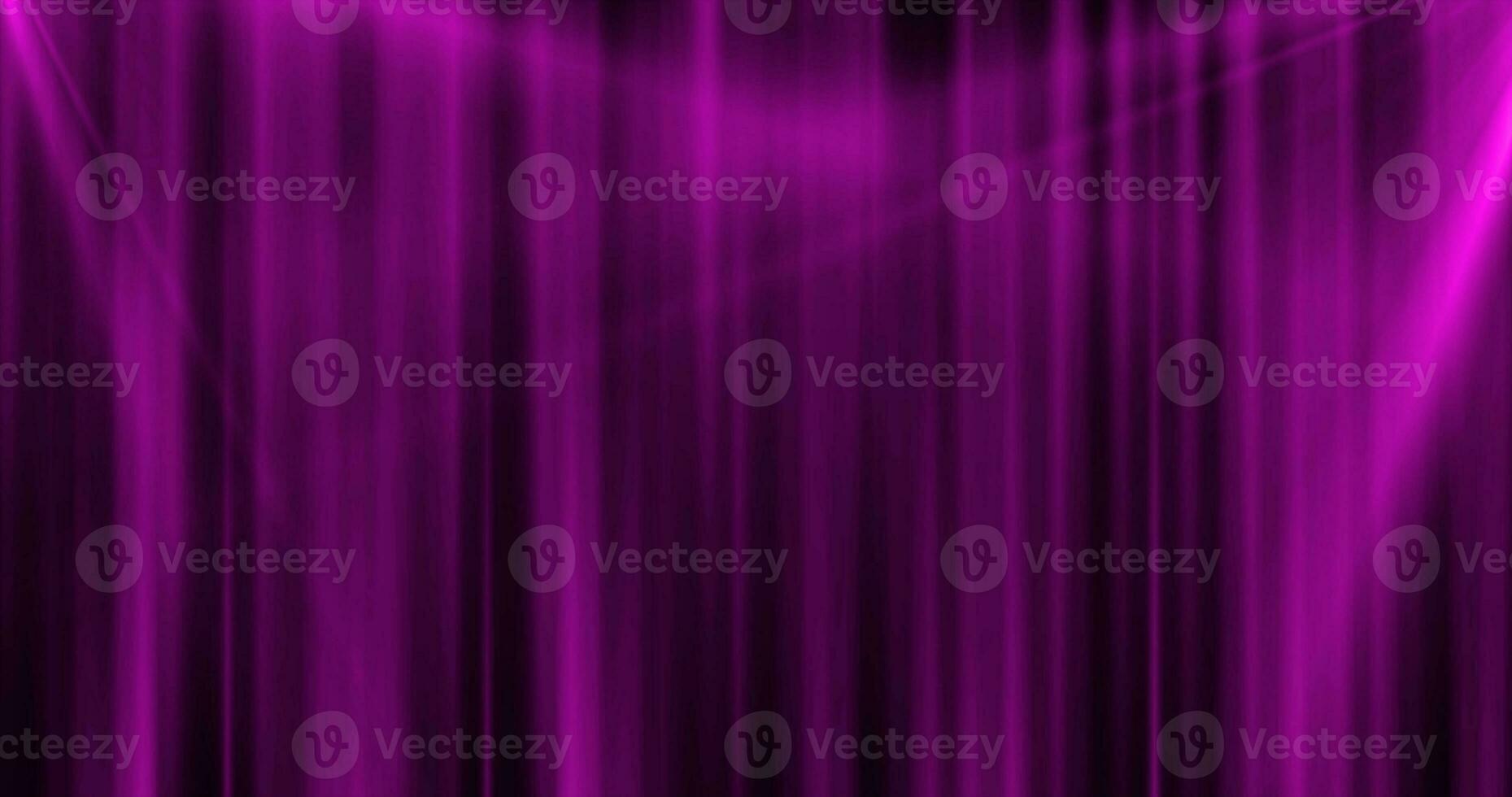 Abstract purple curtain background in a theater or stage illuminated by spotlight lamps made of iridescent stripes and lines photo