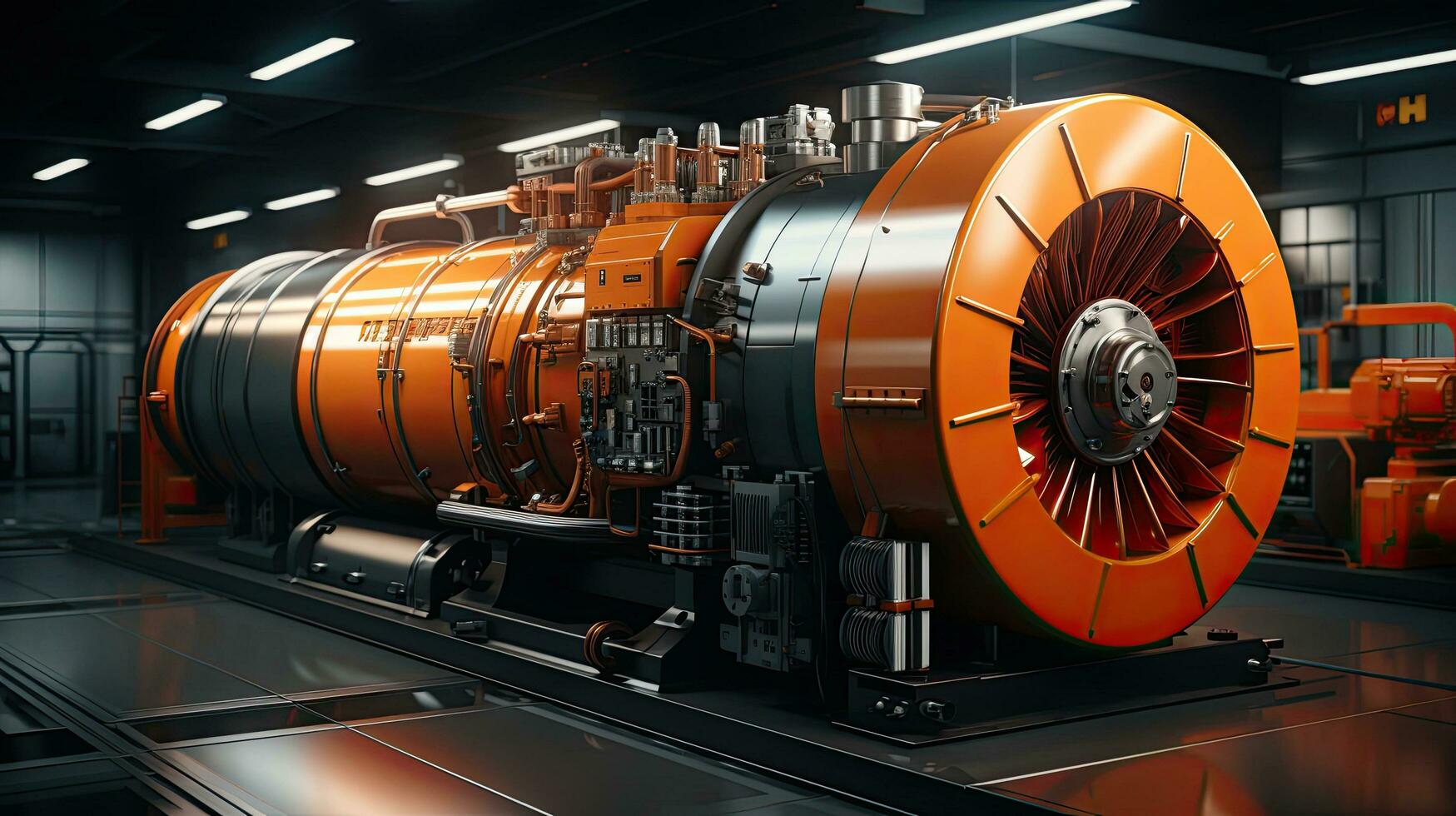 AI generated Large industrial compressor for chemical production with an asynchronous electric motor in a production room photo