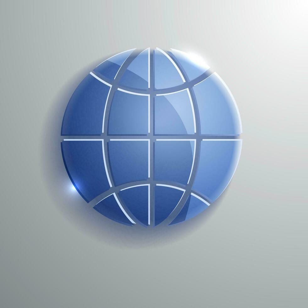 Blue Glass Vector globe icon of the world