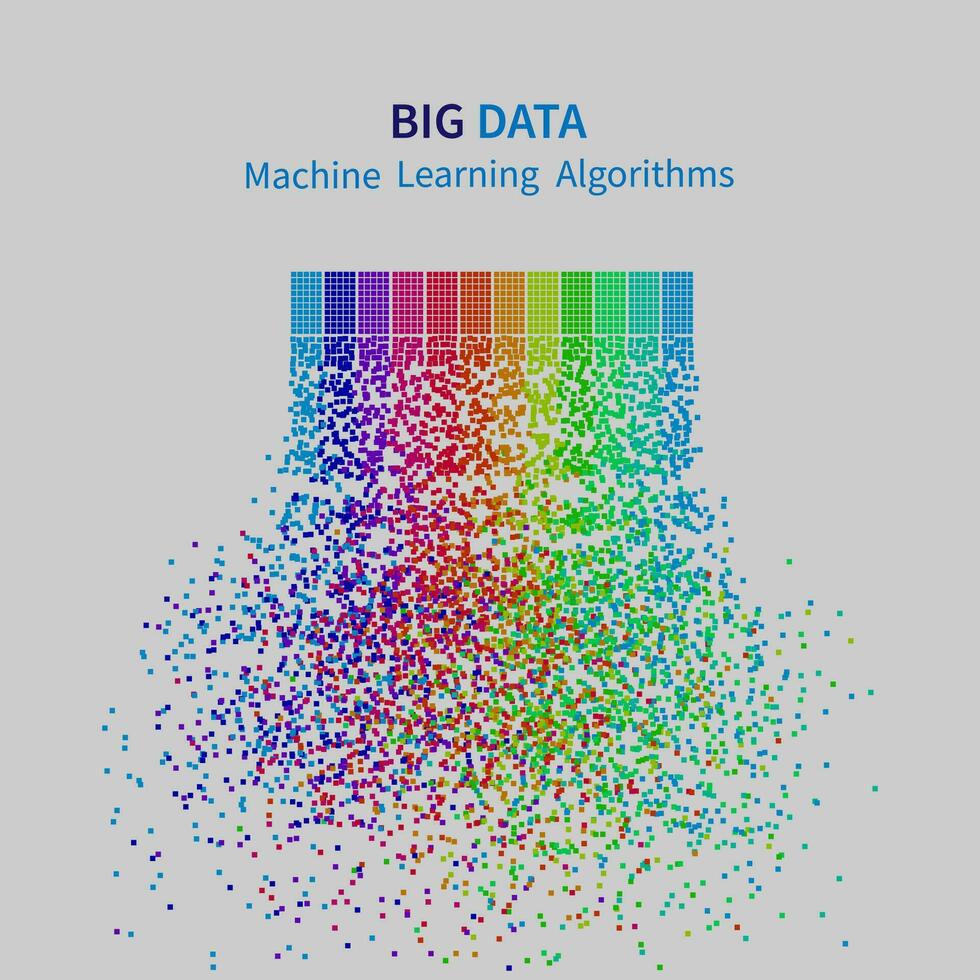 grande datos máquina aprendizaje algoritmos análisis de información minimalista infografia diseño. Ciencias tecnología antecedentes. vector ilustración