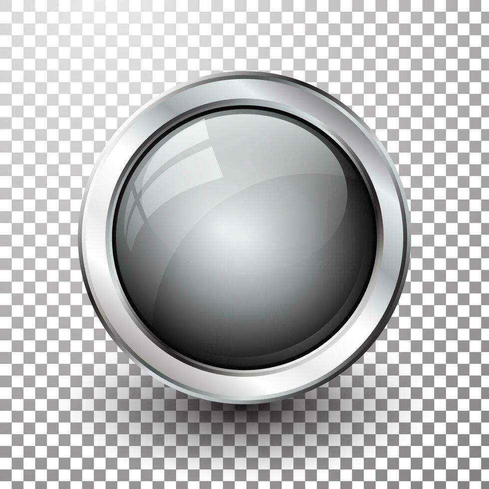 Grey shiny button with metallic elements, vector design for website
