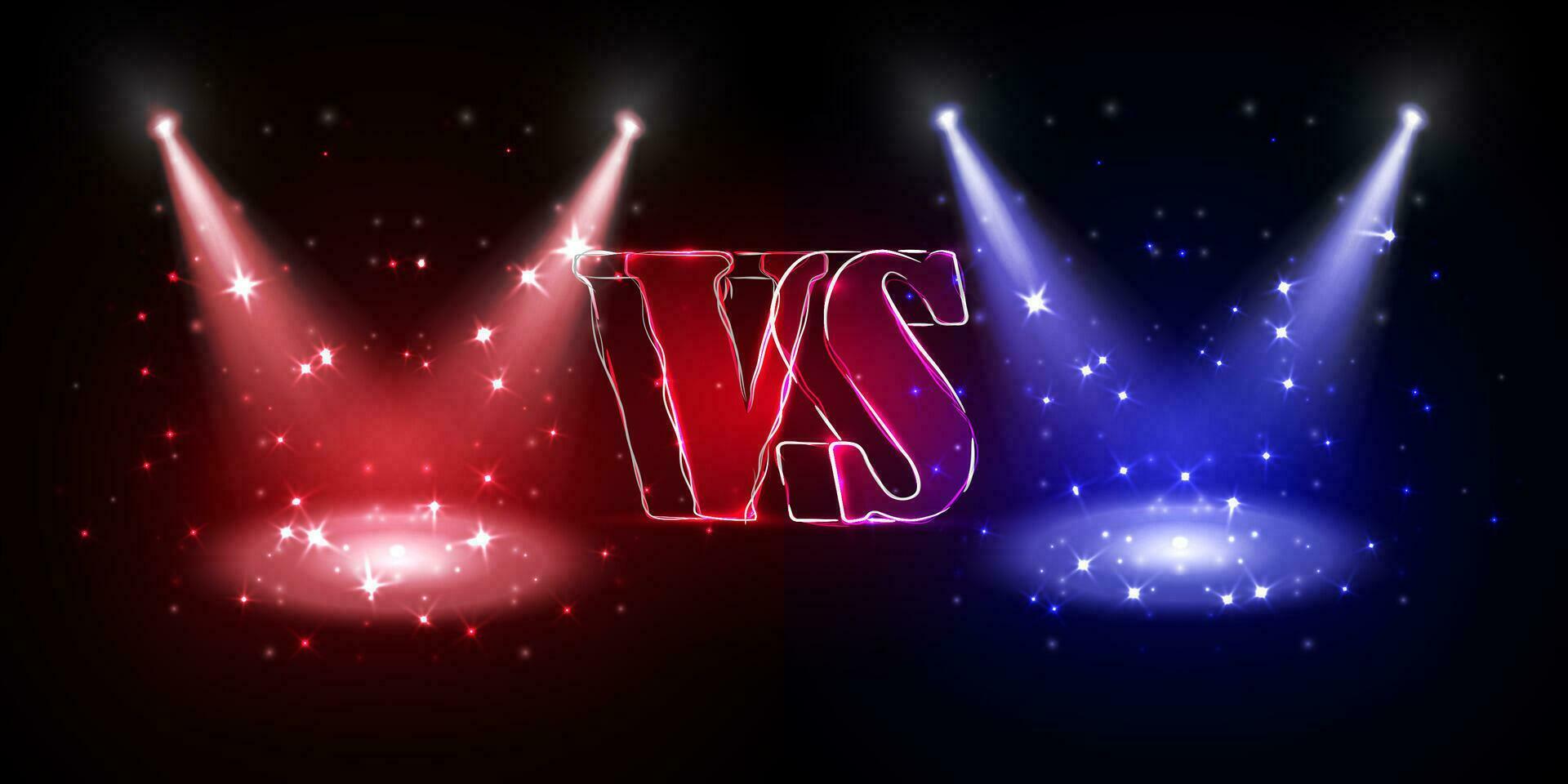 Versus round blue and yellow glow rays night scene with sparks on dark background. Light effect podium. Disco club dance floor. Beam stage. Magic fantasy portal. Futuristic hot and cold teleport vector