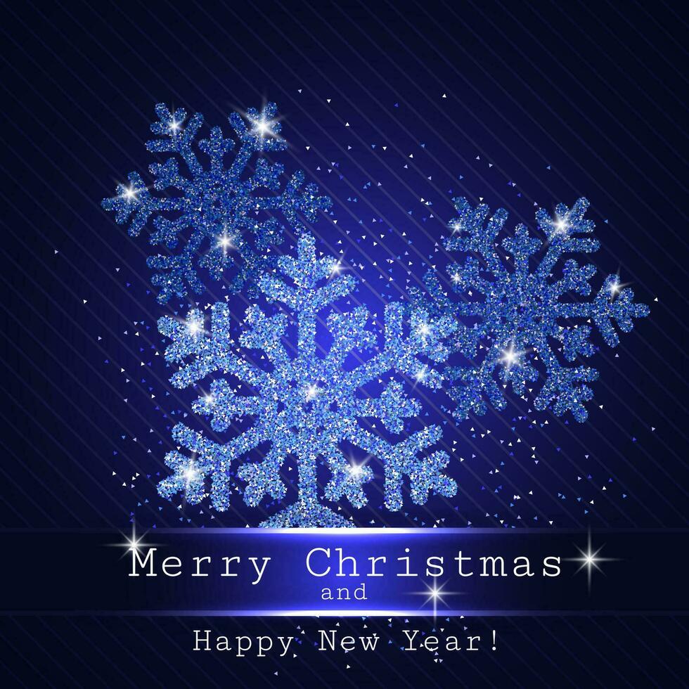 Shining Blue Snowflakes, Christmas Background, Vector