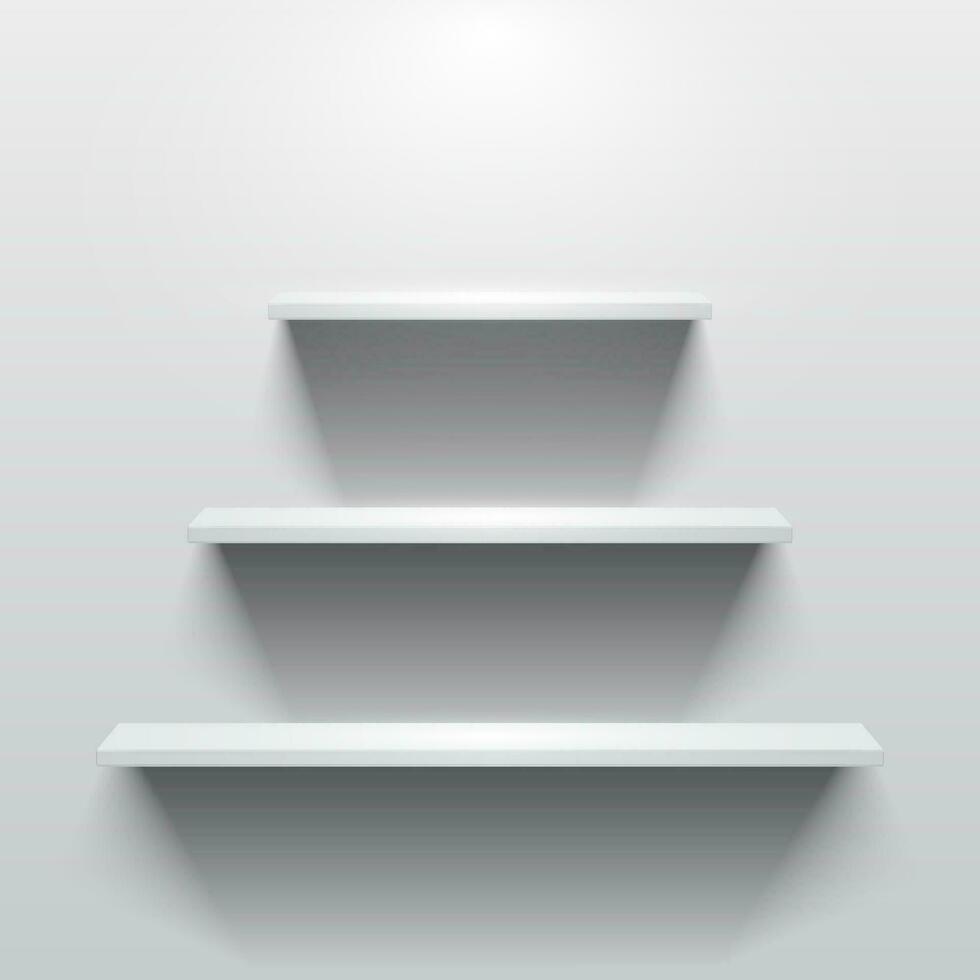 Shelves with light and shadow in empty white room vector