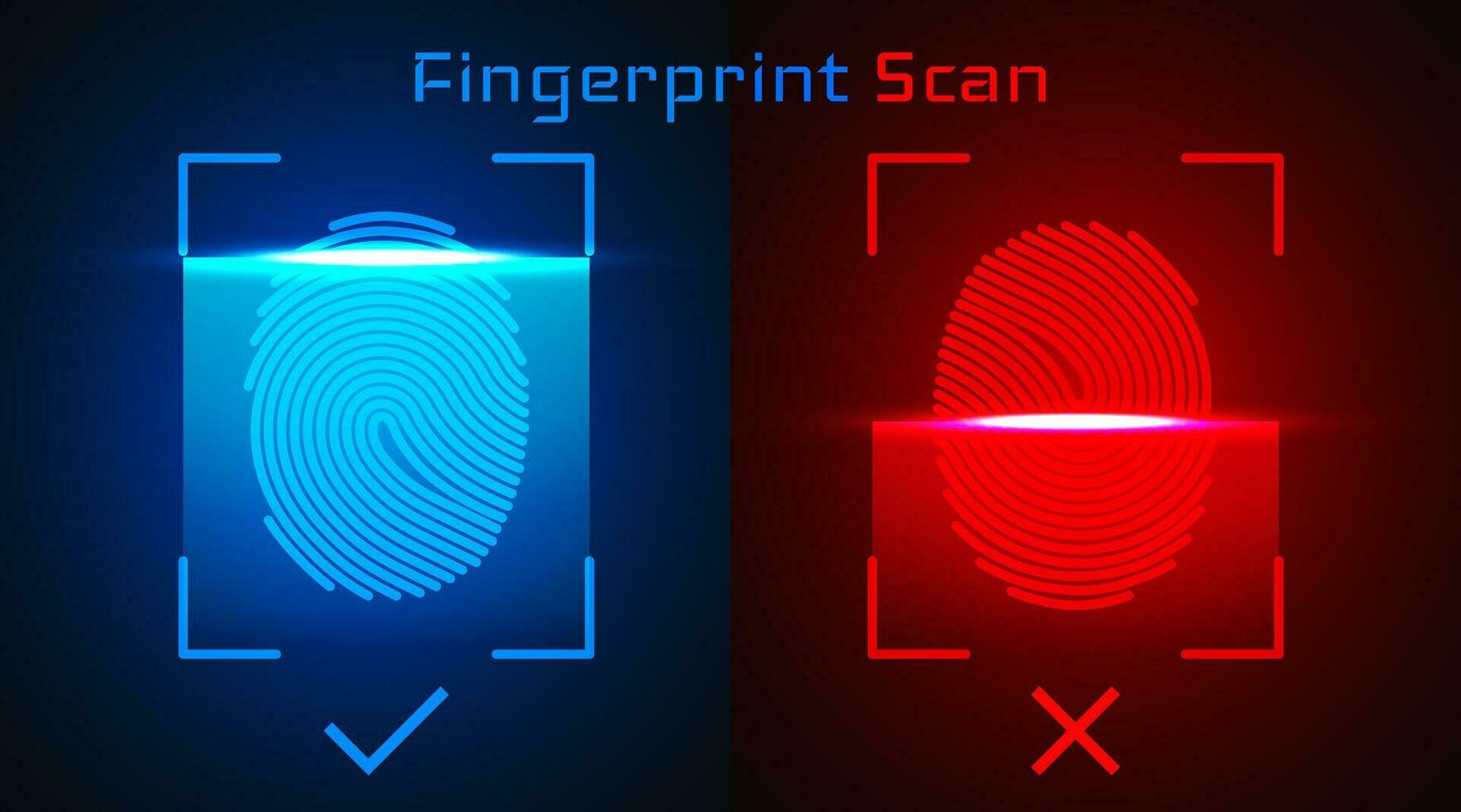 Electronic fingerprint scan. Passed and not passed authorization. vector