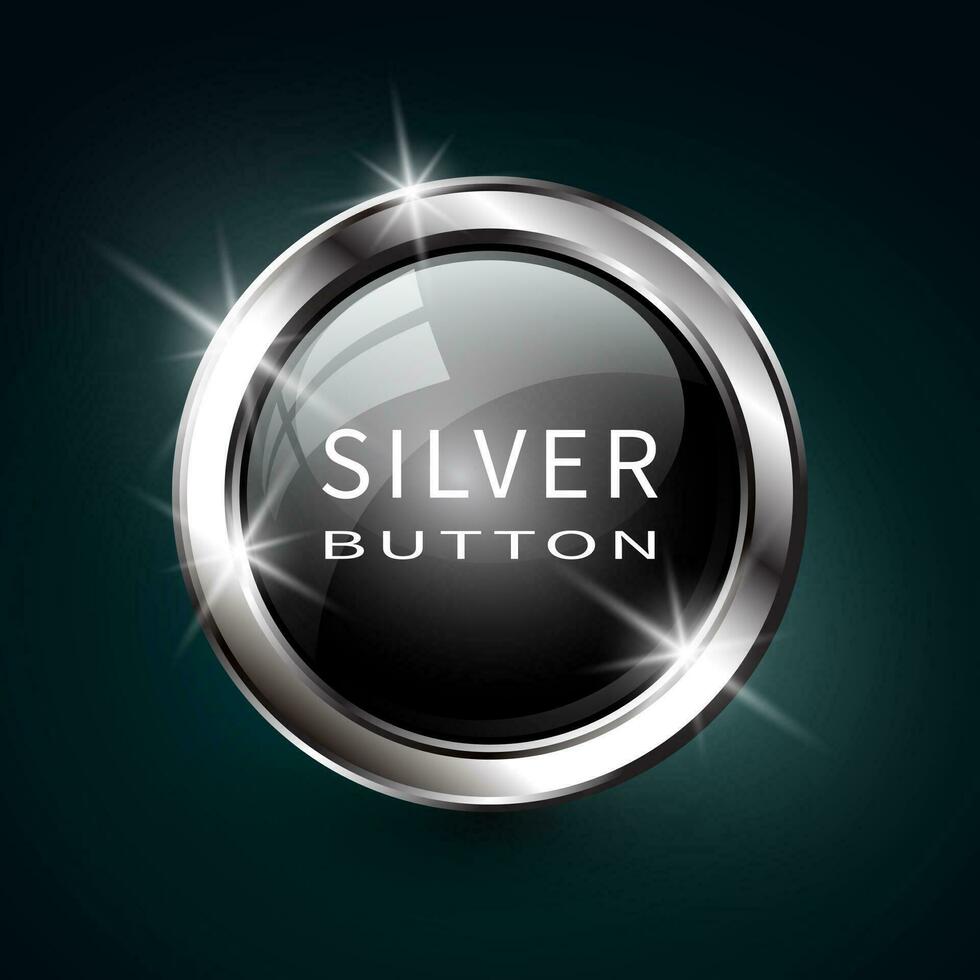 Silver shiny modern element. Silver Web button. Vector sticker. Part of set