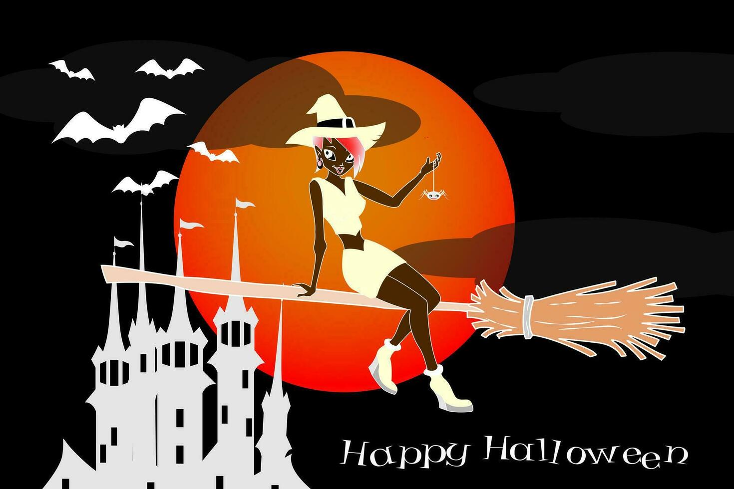 Vector Illustration of a Halloween Witch on a Broomstick