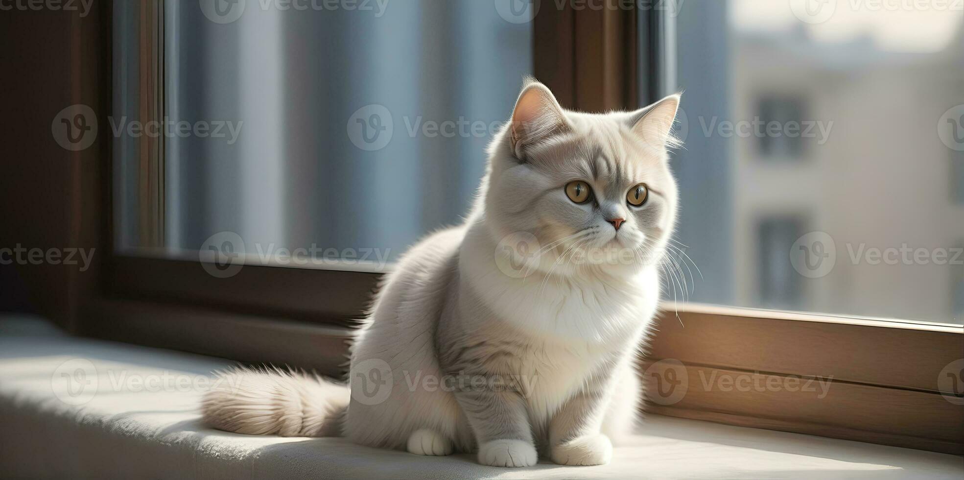AI generated image of a cute cat seated on a windowsill photo