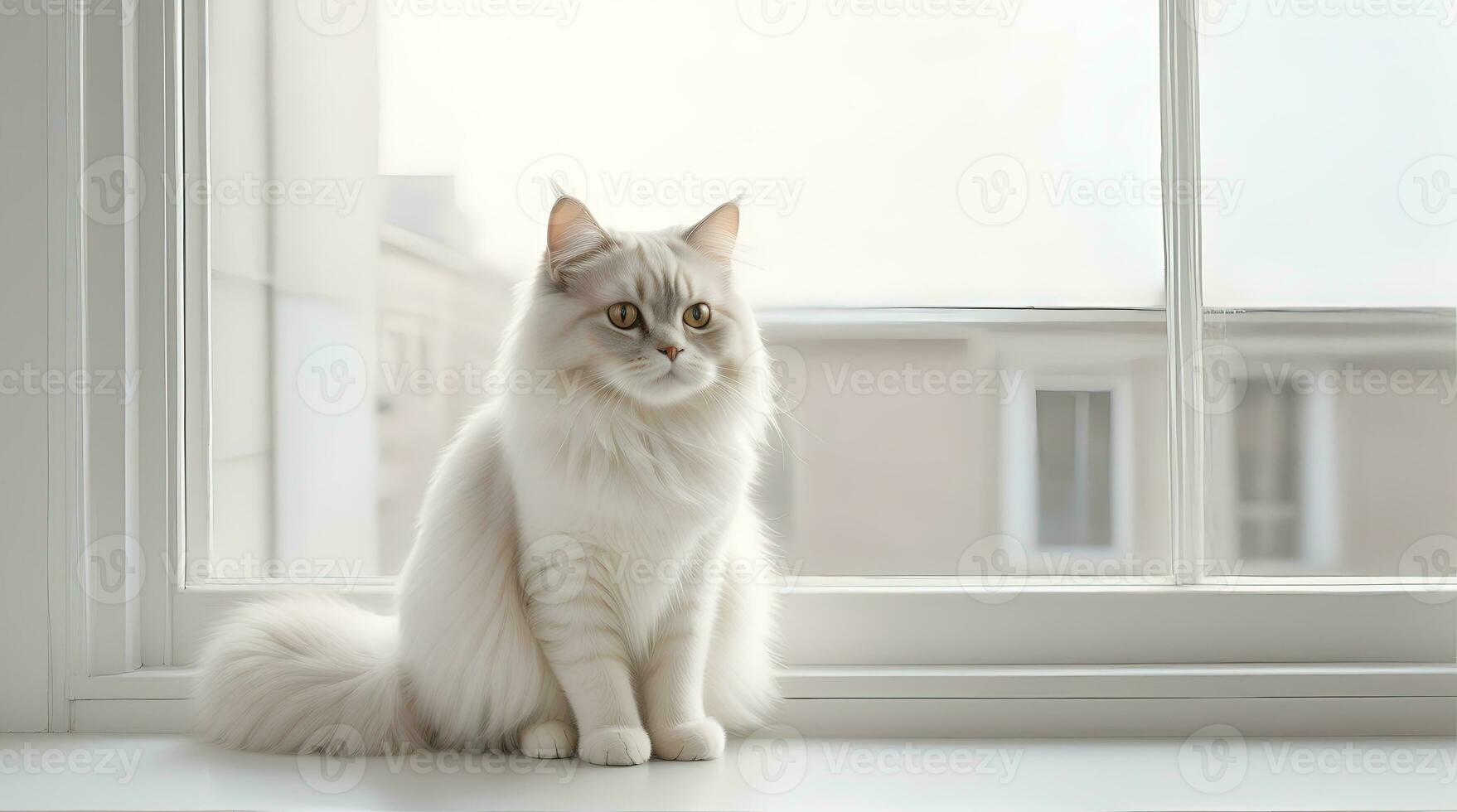 AI generated image of a cute cat seated on a windowsill photo