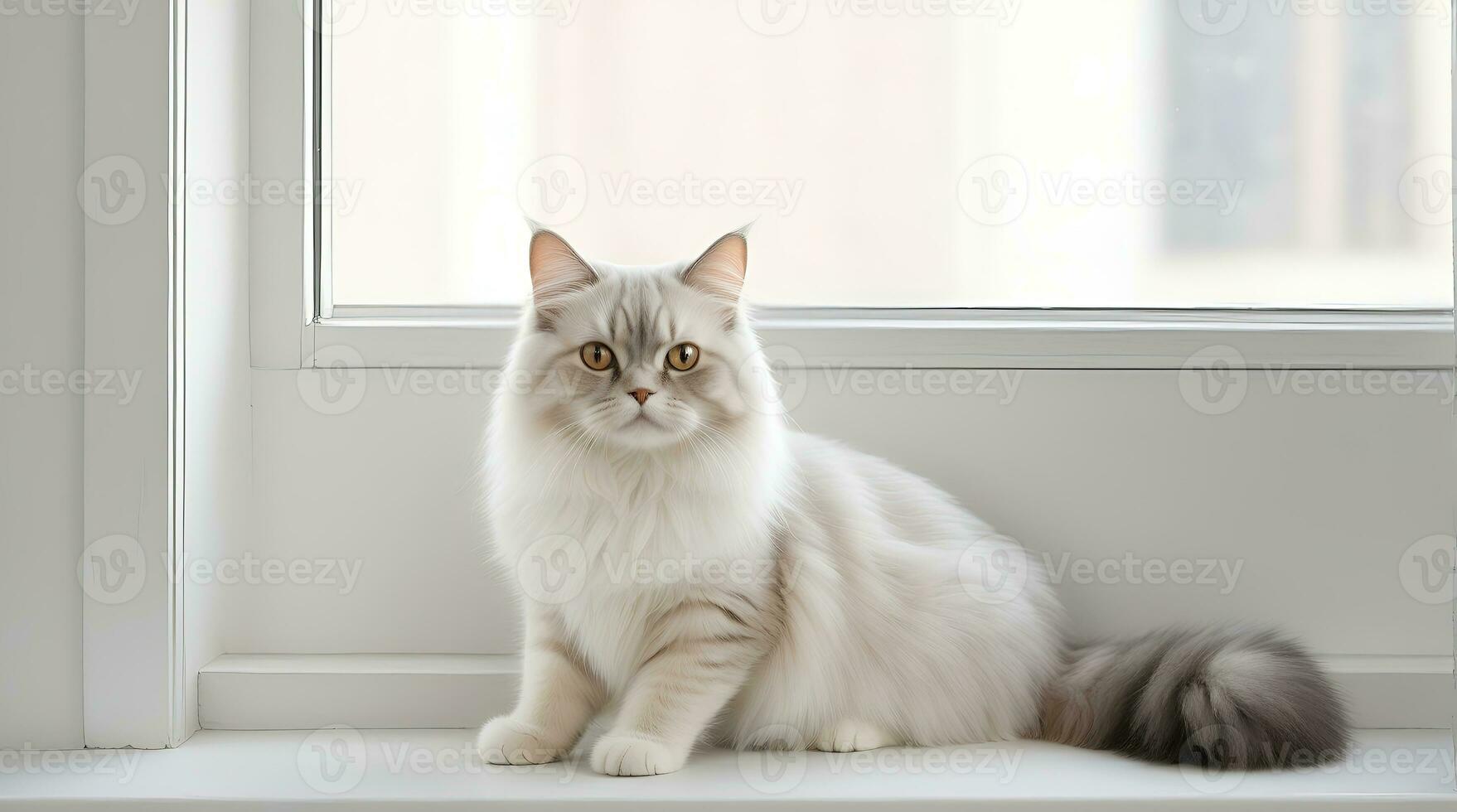 AI generated image of a cute cat seated on a windowsill photo