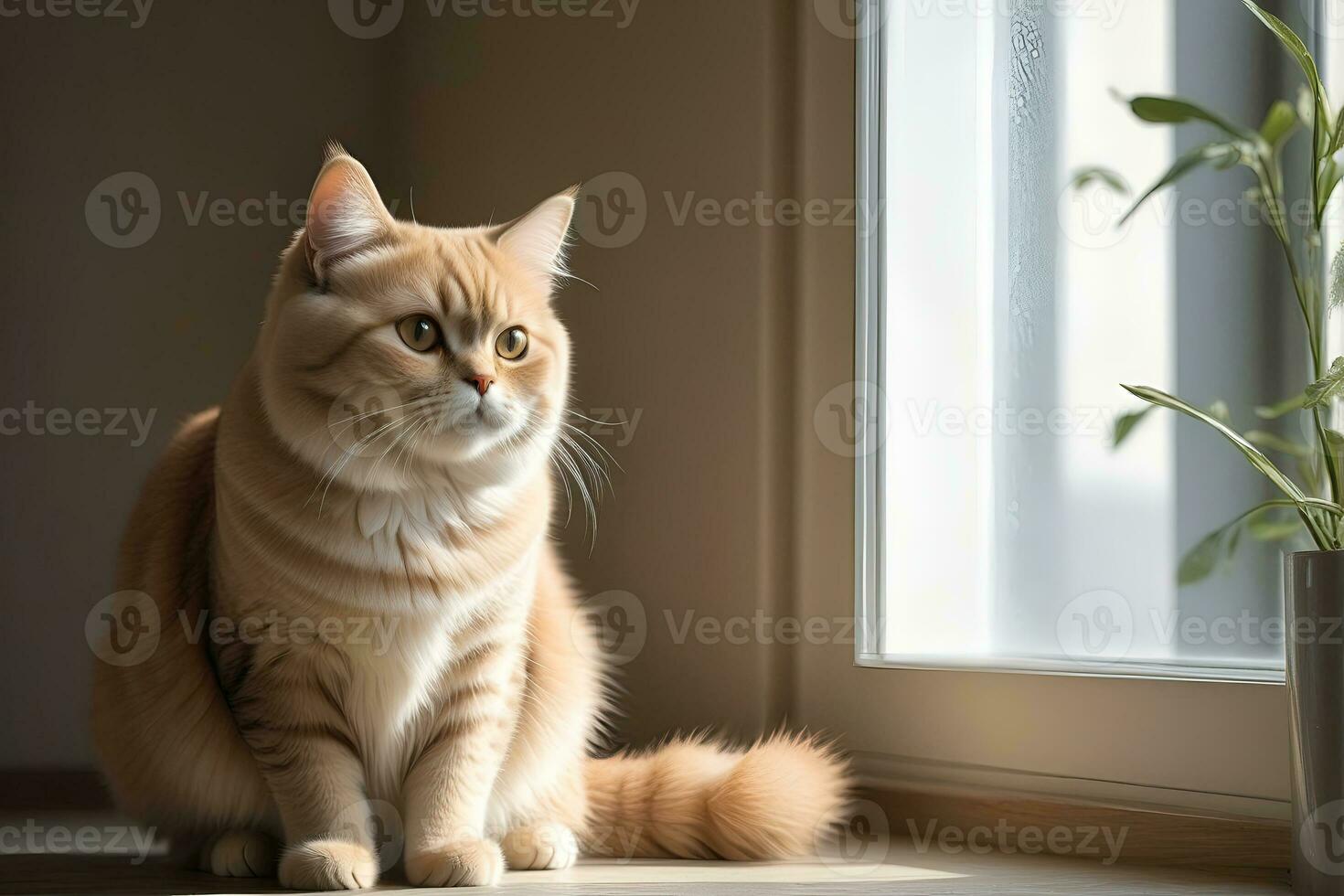 AI generated image of a cute cat seated on a windowsill photo