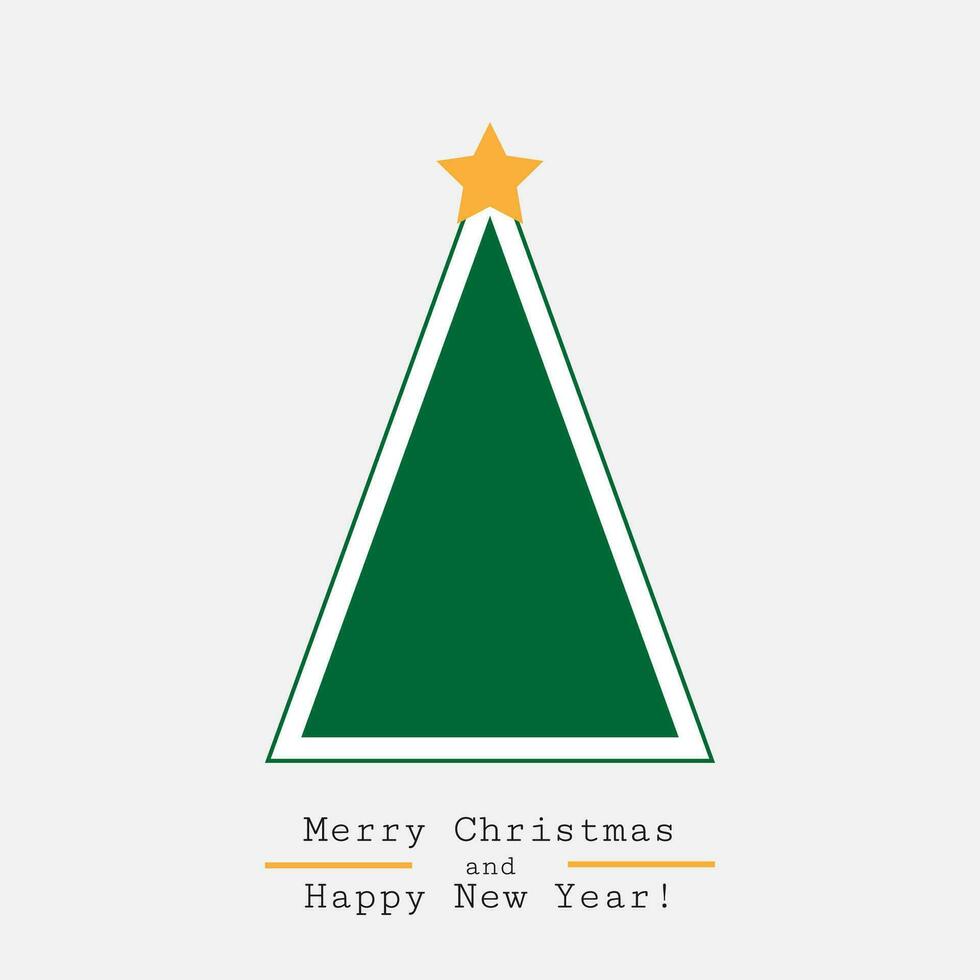 Flat. Christmas Tree. Green Triangle. Yellow Bright Star White Background vector