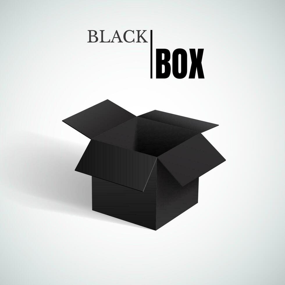 Open box, black cardboard, vector container