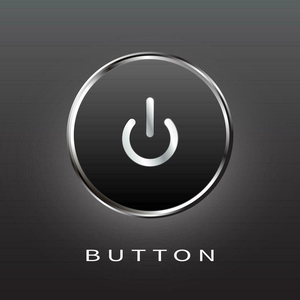 Power silwer button with Switch icon, vector illustration