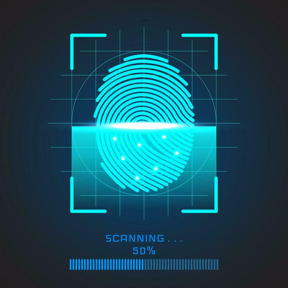 dedo impresión exploración identificación sistema. biométrico autorización y negocio seguridad concepto. vector ilustración