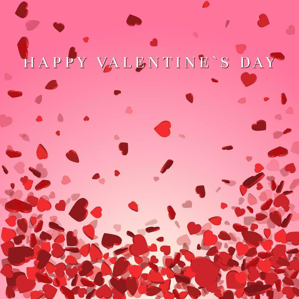 Heart confetti of Valentines petals falling on pink background. Flower petal in shape of heart confetti for Women's Day vector
